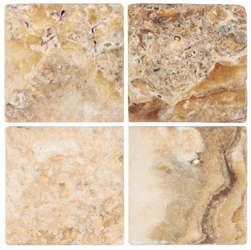 Antico Onyx Travertine Tumbled Mosaic Tile 4x4"